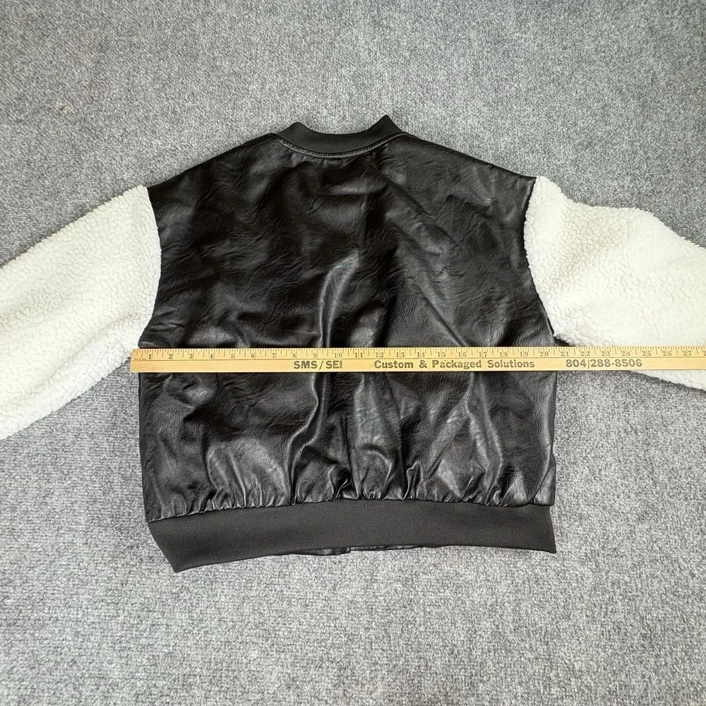 Zaful Yanweiyi‎ Jacket Women M Black White Faux Leather Sherpa Bomber Y2K Baddie - Picture 8 of 13
